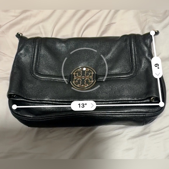 Tory Burch Black Fold Over Leather Shoulder Bag - Picture 10 of 10